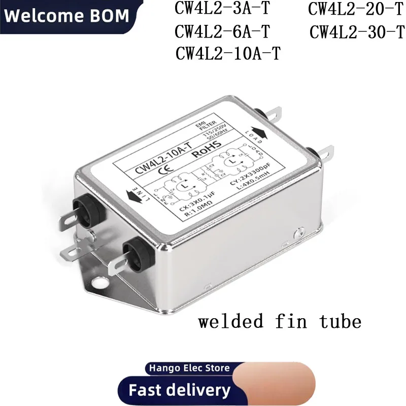 Filtro di alimentazione monofase a due stadi 220V anti-interferenza CW4L2 3A/6A/10A-T/S 30A-SR filtro bipolare tipo binario 20A