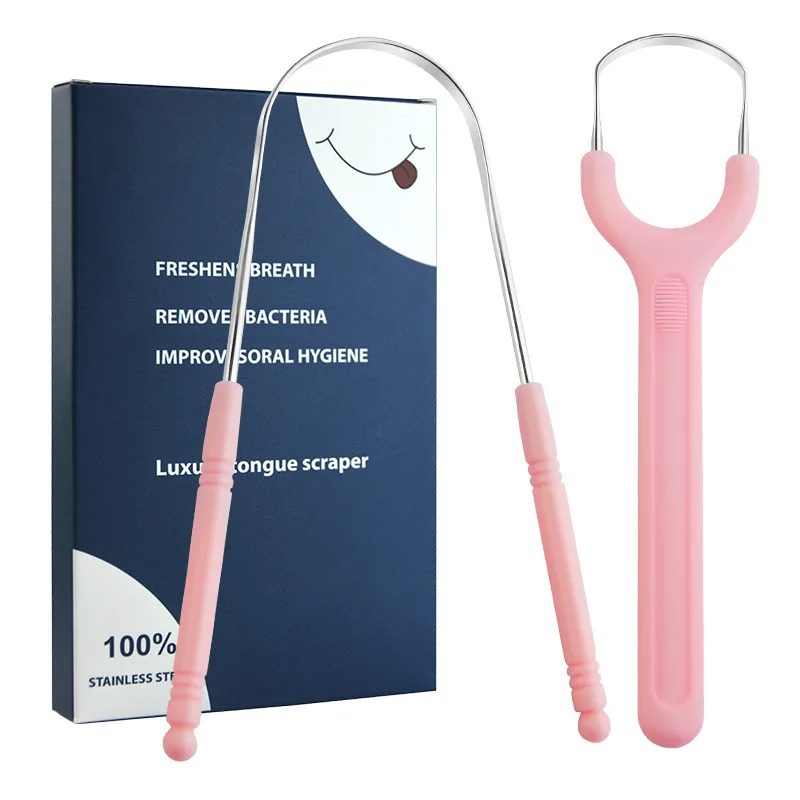 Set di raschietti per lingua in acciaio inossidabile per detergente ergonomico per lingua in metallo per adulti Spazzola orale a forma di U Facile da pulire Ridurre l'alitosi