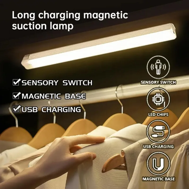 Bezprzewodowa lampka nocna LED z czujnikiem ruchu, ładowana przez Type-C, do szafek, garderoby, podświetlenie kuchni, schodów, sypialni.