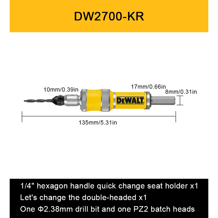 เดวอลท์ DW2700 # 6 เจาะชุดไดรฟ์เจาะ Flip Drive Complete Unit 2 in 1 Countersink เจาะไม้ Bit 6 มม.อุปกรณ์เสริม