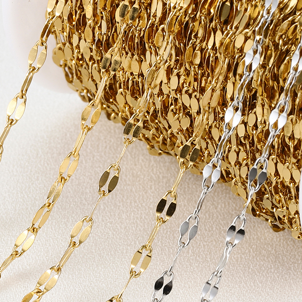 Cadenas de acero inoxidable de 2 metros que no se decoloran para fabricación de joyería DIY, collar, pulsera, accesorios, cadena dorada, cuentas de labios, cadena con cuentas