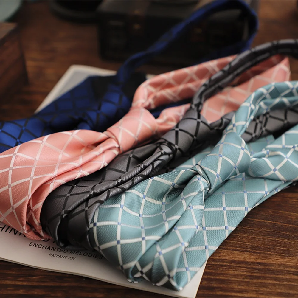 Luxuriöse 8-cm-Herrenkrawatte mit Karomuster und Karos für Herren, Bräutigam, Trauzeuge, Jacquard, gewebt, Ascot, formelles Business-Party-Zubehör