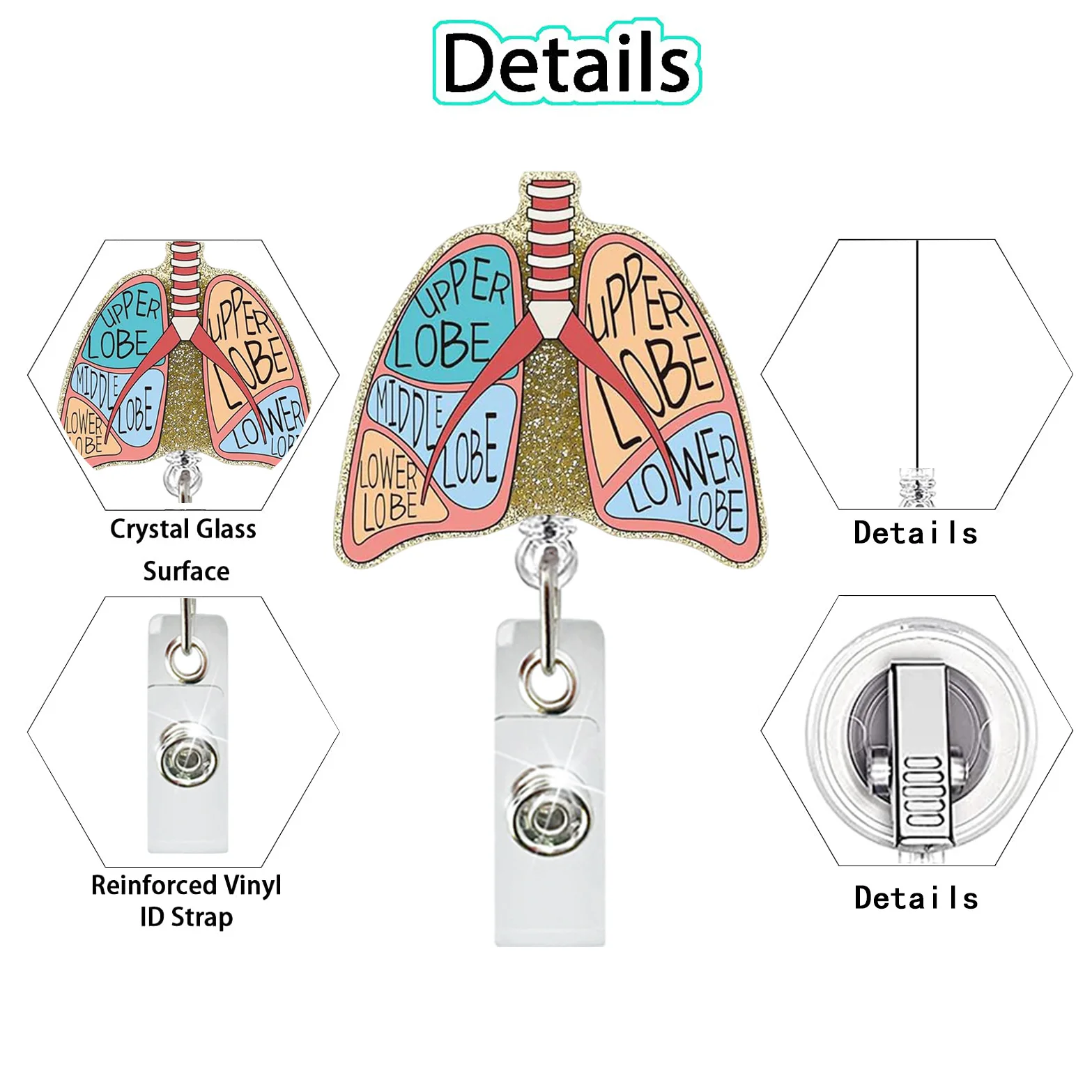 Carrete de insignia de enfermera de acrílico, soporte de identificación retráctil con Clip de cocodrilo giratorio 360, para el cuidado médico, corazón, pulmones, cerebro