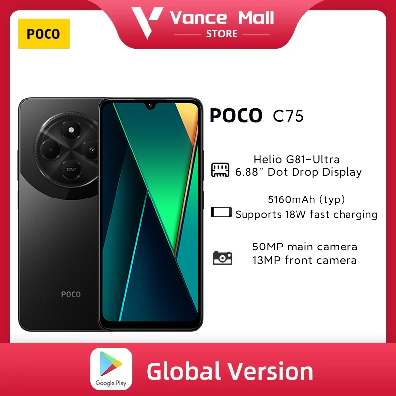 Versão global poco c75 smartphone helio G81-ultra imersivo 6.88 "display enorme 5160mah claro 50mp câmera dupla