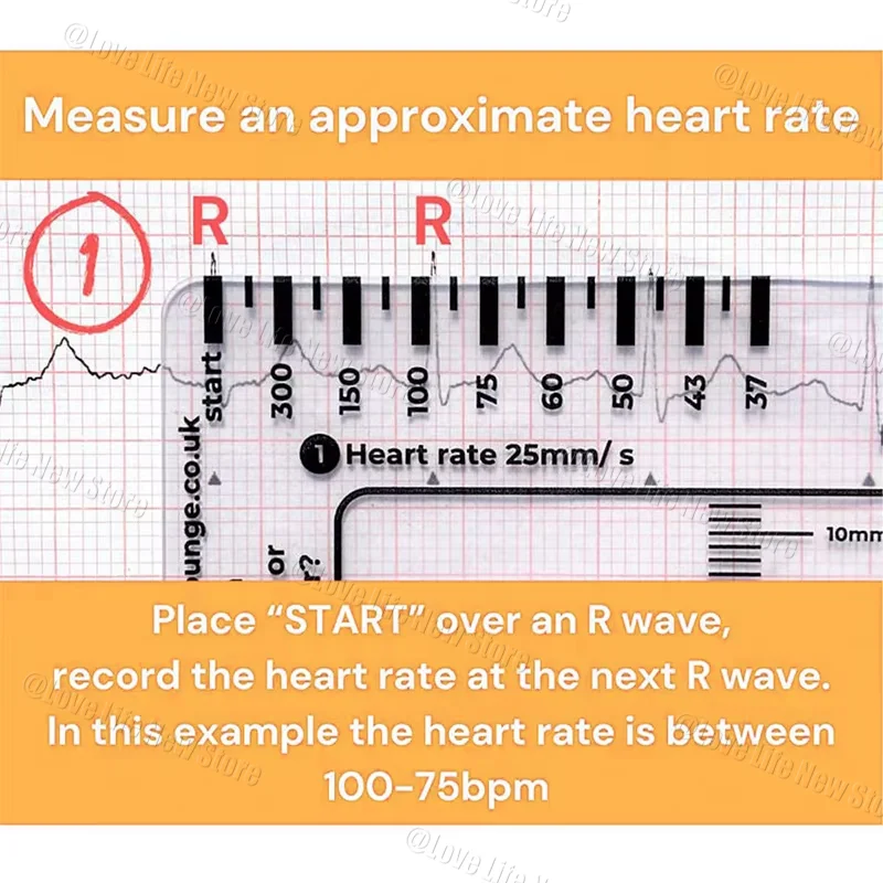 ECG 7 Step Ruler, Ruler Card for ECG/EKG Interpretation, Portable Pocket ECG EKG Reference Guide with Sheath, Emergency tool
