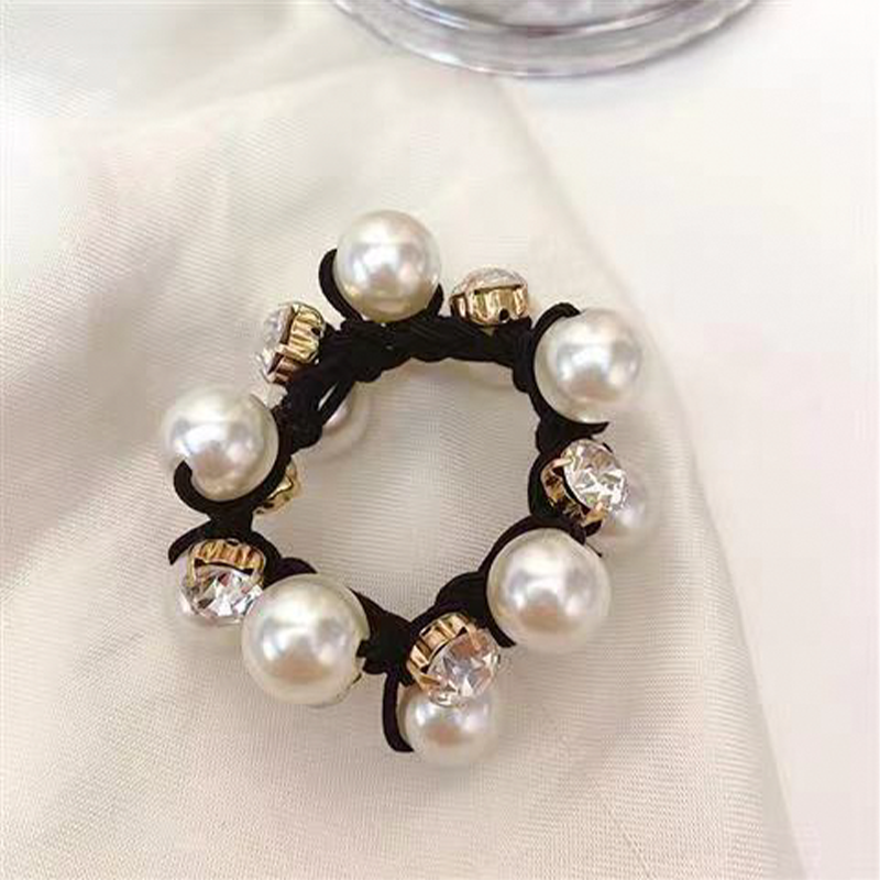 3 ชิ้น Paux Pearl Brimmed ผม Tie Glitter Rhinestone ตกแต่งเชือกผม Retro สไตล์ Scrunchies สําหรับผู้หญิง