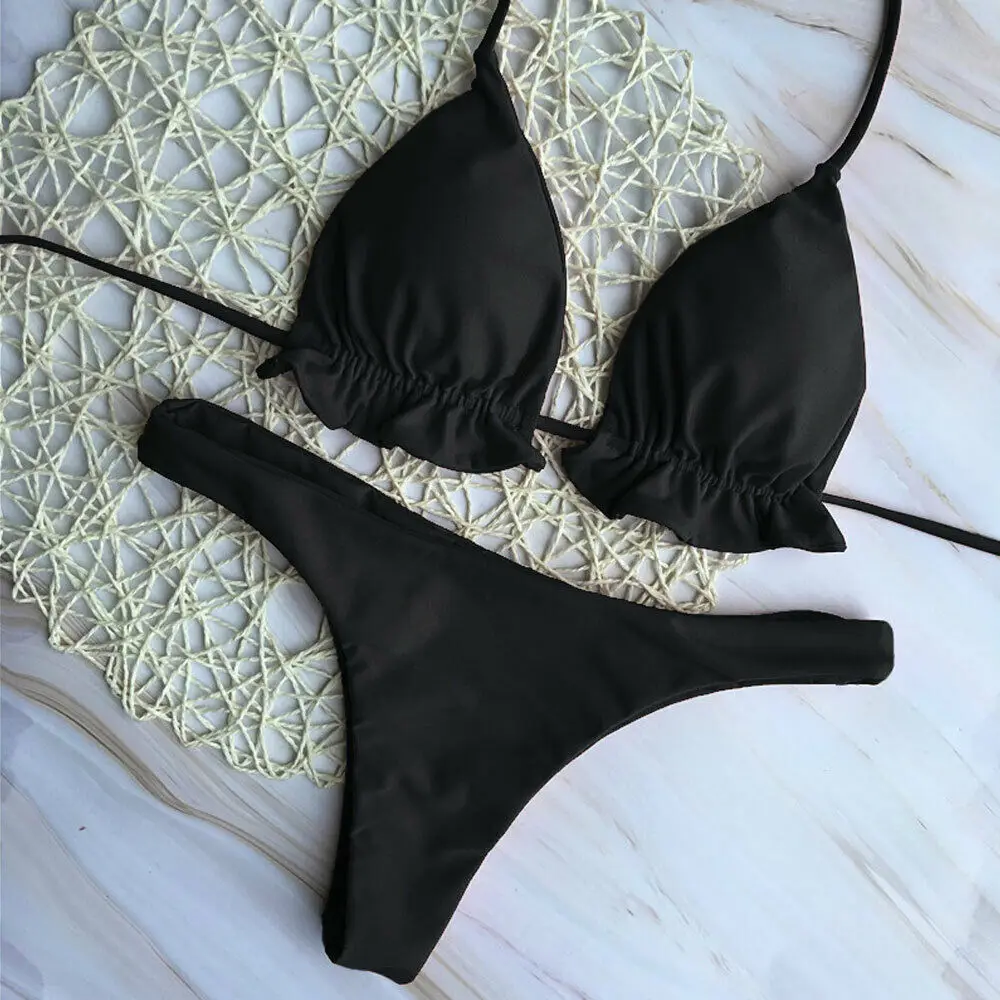 2024 Summer Brazilian Bikini Set Women Sexy Lace Up Bandage Push-up Swimwear Top Thong Set Bathing Suit Swimsuit Beachwear