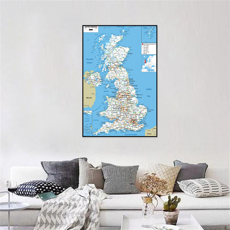 O mapa do reino unido em inglês administrativo/geográfico/mapa de estrada arte de parede pôster pintura material escolar