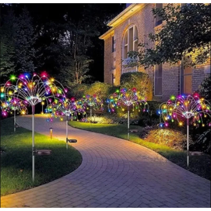 Solarne Lampki Fajerwerki Wróżkowe 60 LED Dekoracja Ogrodowa Zewnętrzna 8 Trybów Migania Lampki Ścieżki Trawnikowej Patio Impreza Boże Narodzenie Ślub