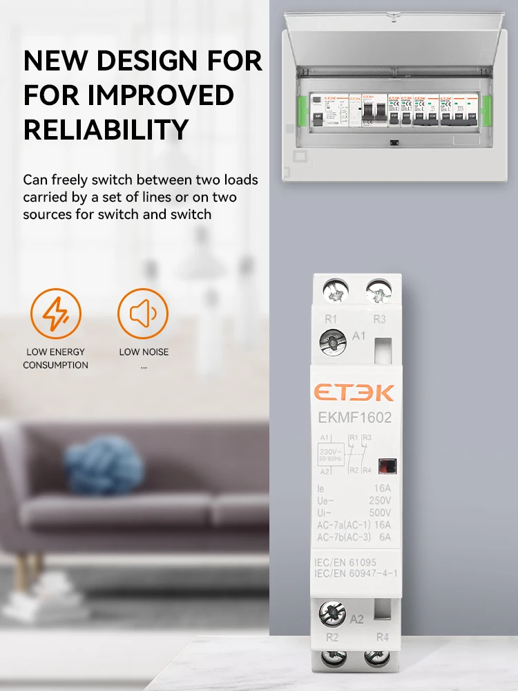 ETEK-contator de CA Modular para el hogar, carril Din, 220v, monofásico, 2P, 2no, 2nc, 1no, 1nc, 25A, 20A, 16A, para automatización EKMF