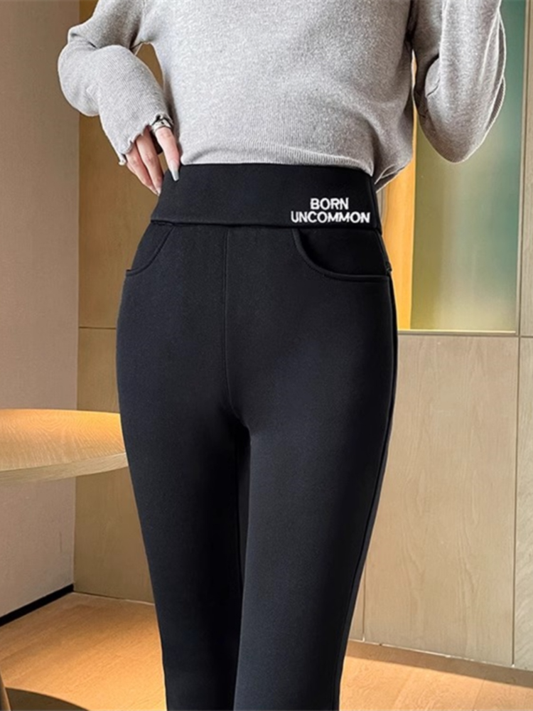 2024 Fleece Letter-Printing Embroidered Women's Pants New Slightly Flared Wide Leg Pants Thickened Outer Wear Cotton Pants