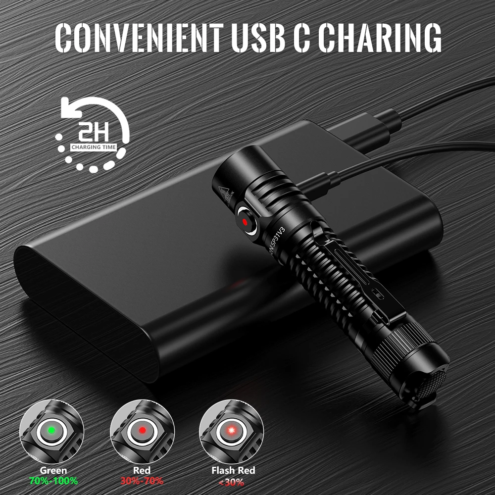 New Sofirn SP31 V3.0 Tactical LED Flashlight with Dual Switch USB C 18650 Rechargeable Power Indicator 6000K 5000K Torch