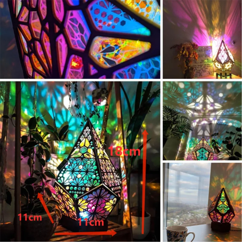 Lámpara de proyección Led de madera, lámpara de pie de estrella Polar multiusos con diamantes coloridos, luz nocturna, decoración bohemia