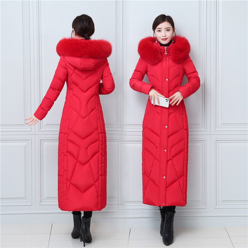 女性ダウンコートスリムフィット長さ 125 センチメートル肥厚防風防水取り外し可能なキツネの毛皮の襟 X ロングダックダウンジャケット