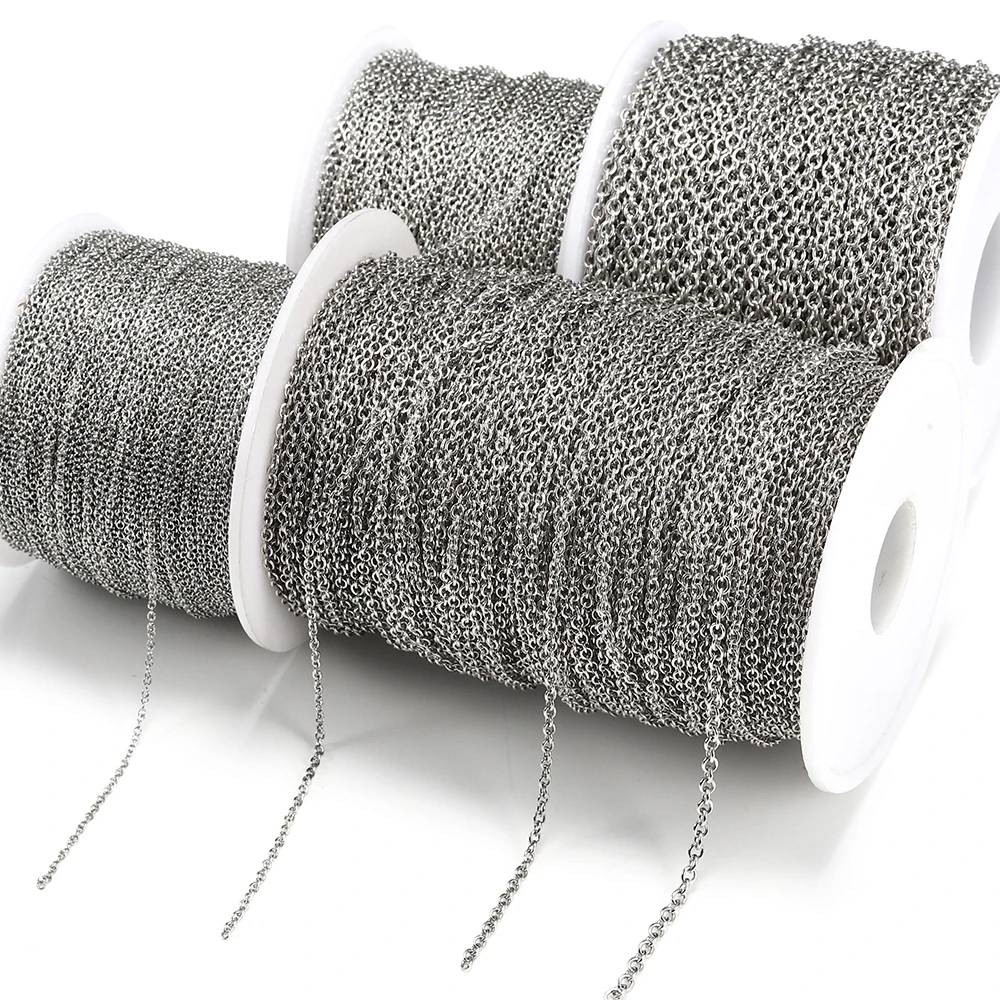 10 metros/rolo de aço inoxidável o forma link cabo correntes redonda cruz corrente para pulseira colar jóias fazendo diy cor prata