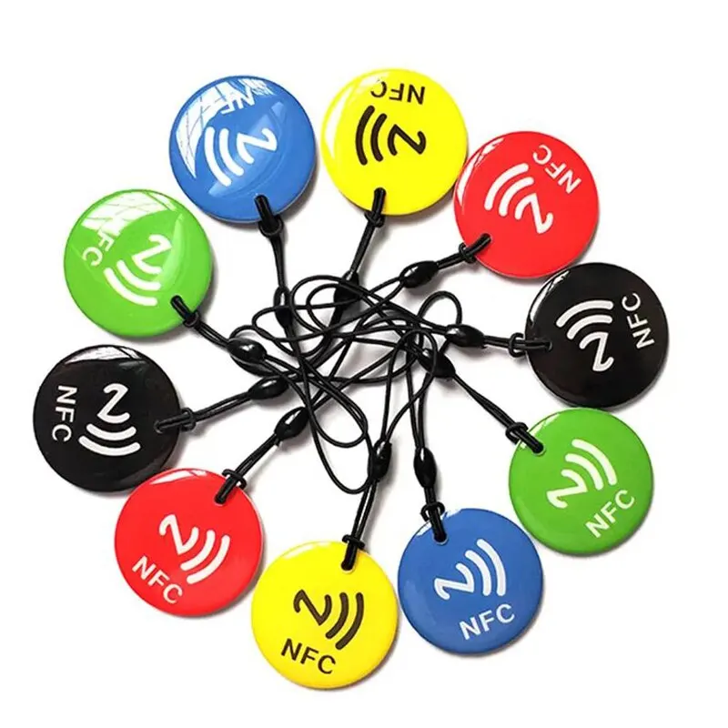 10 stücke ntag213 nfc tag lable token mit seil rfid 13,56 mhz 144 bytes iso14443a epoxy karte 35mm durchmesser für alle nfc-fähigen telefon