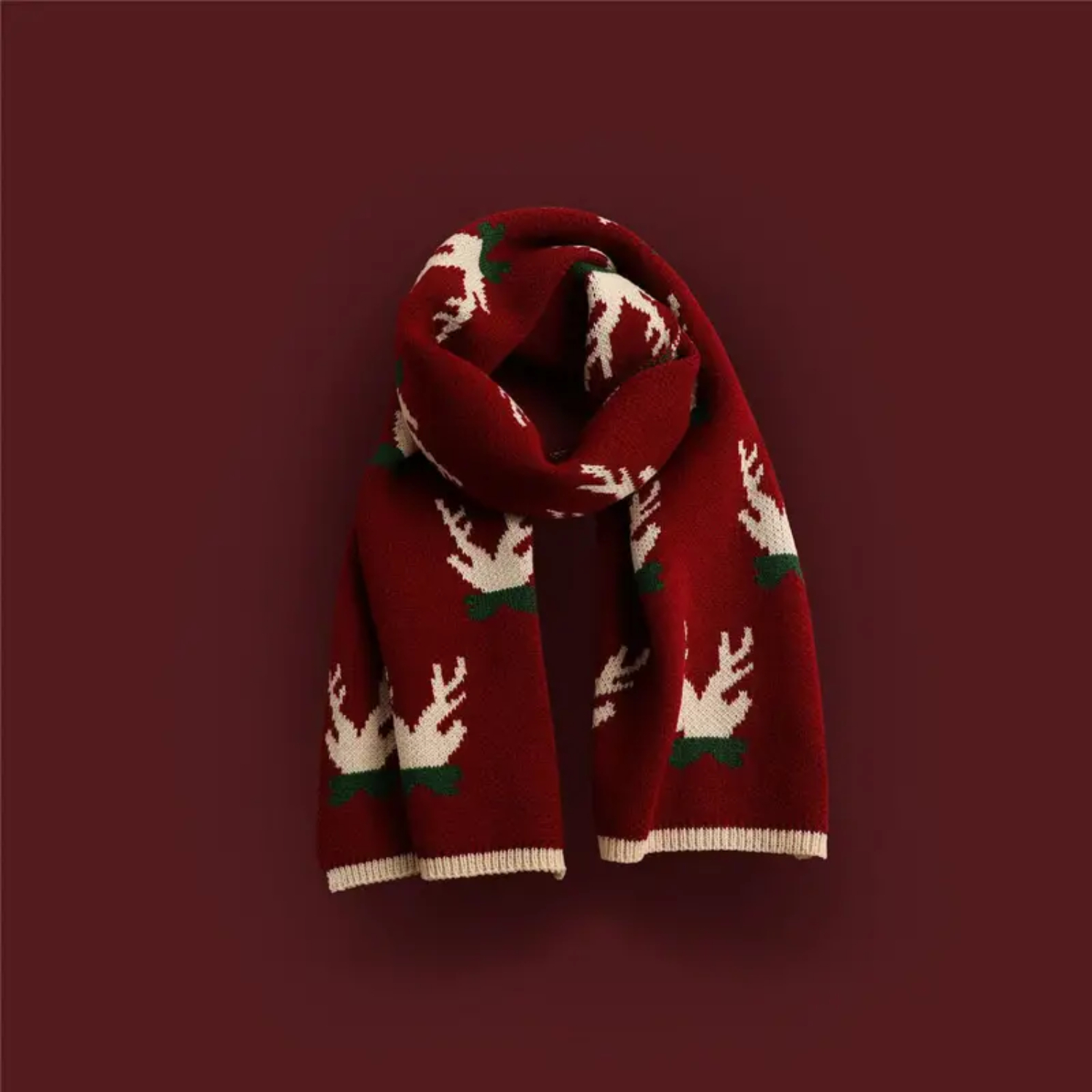 Handmade Christmas Knit Raw Line Cute Scarf featuring Deer and Elk Design for a festive and cozy look