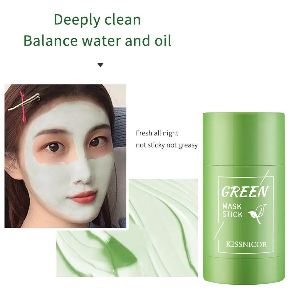 Mascarilla limpiadora sólida de té verde para eliminación de manchas de acné, eliminación de puntos negros, mascarilla de barro hidratante, fina y suave, pequeña luz 40g