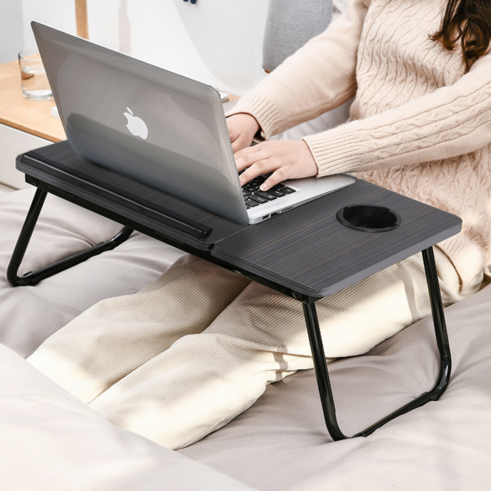 Livingandhome Foldable  Adjustable Laptop Bed Desk with Cup Holder 5  Adjustable Tilt Positions Built-in Cup Slot