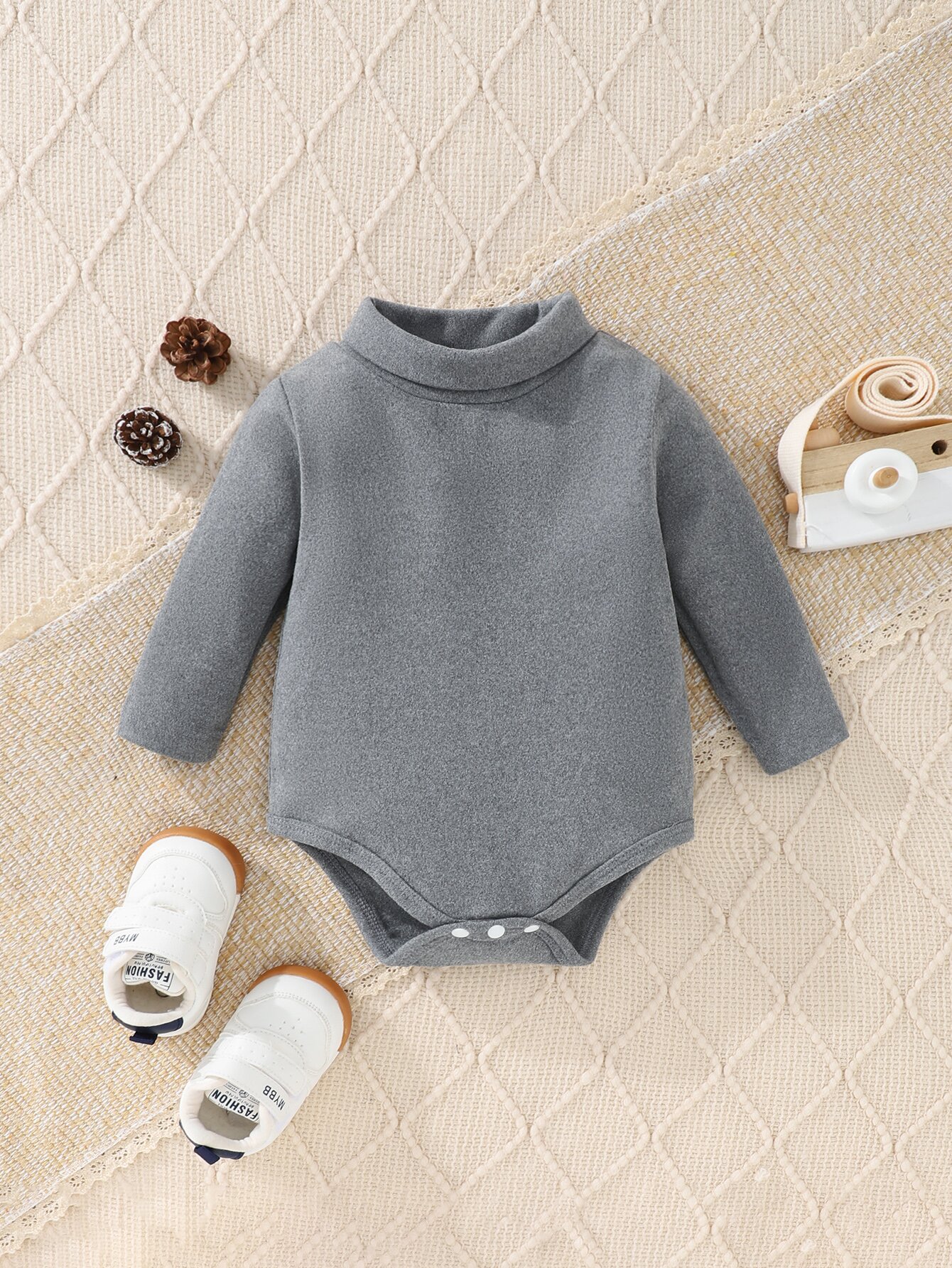 3 paia/lotto neonata autunno e inverno confortevole caldo semplice tinta unita casual velluto collo alto manica lunga triangolo abbigliamento