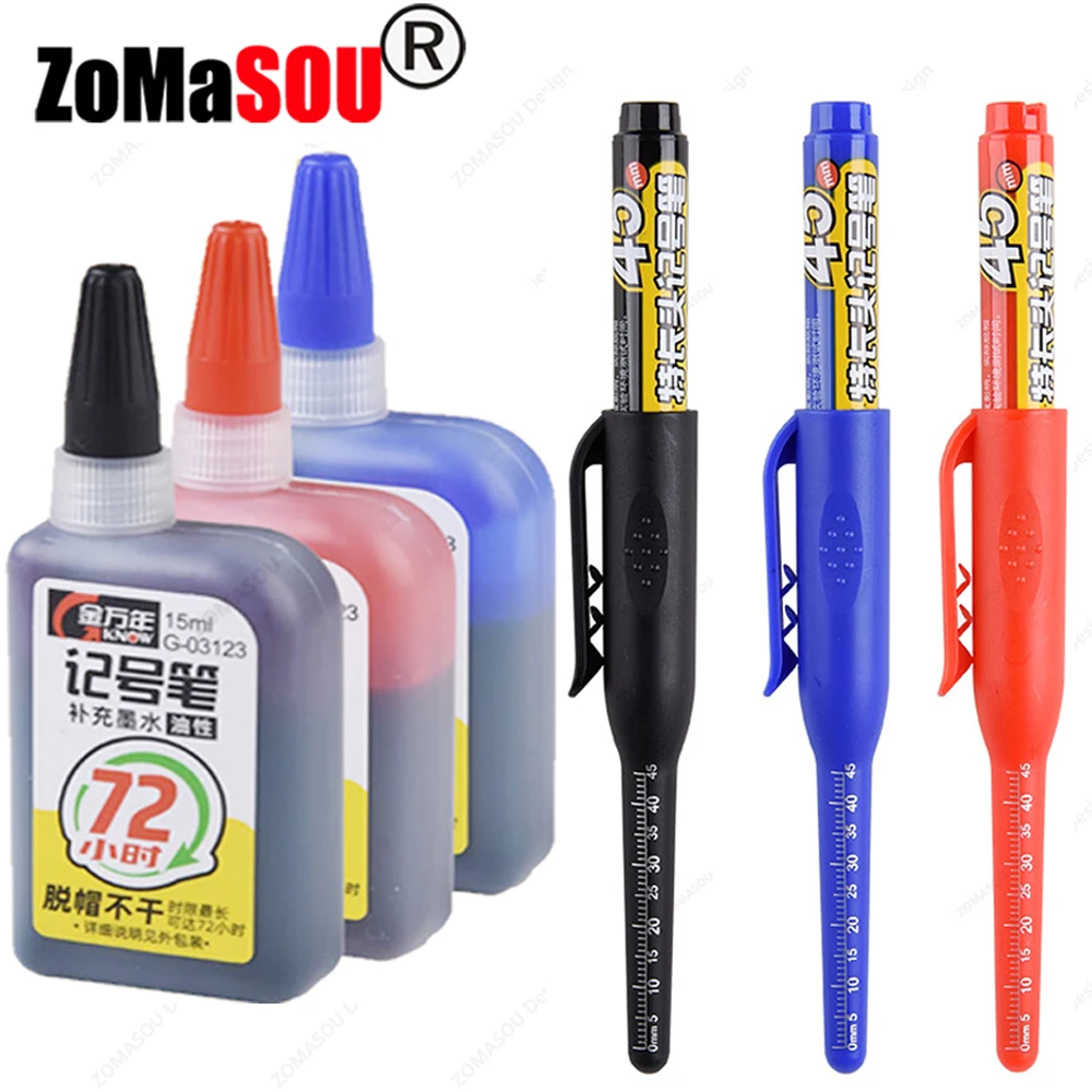 Nueva pluma marcadora de Agujero profundo con punta de cabeza larga, bolígrafo de carpintero de azulejo blanco resistente al agua de 20mm/45mm para carpintería, tinta negra/azul/roja