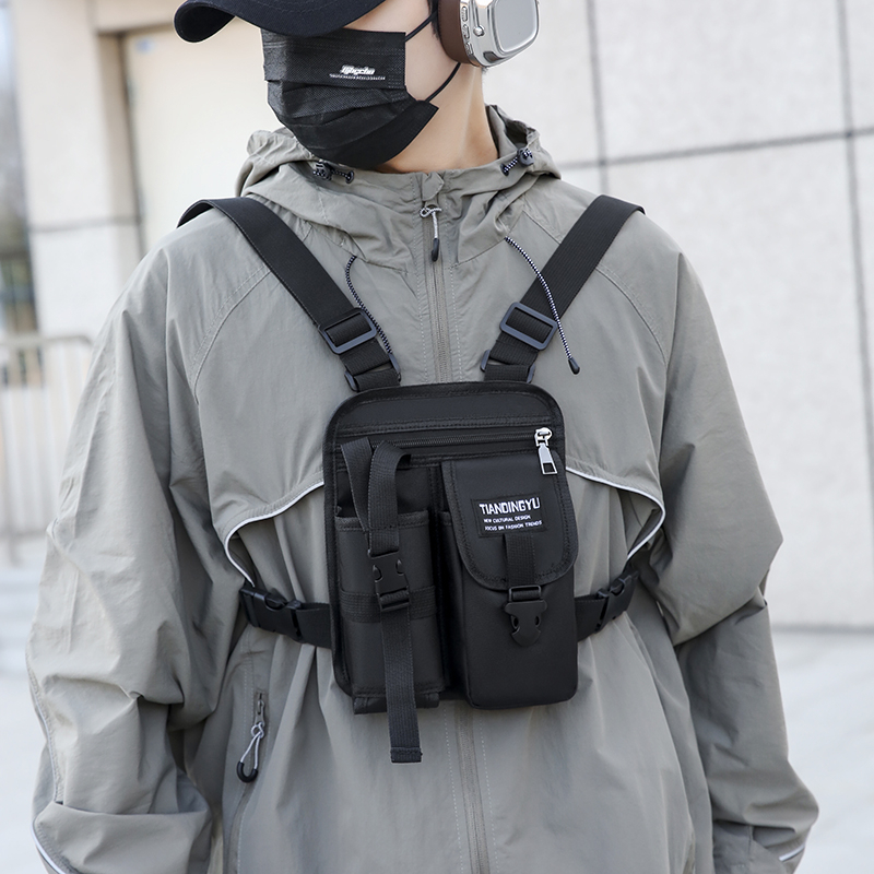 Bolsa tática de peito hip hop streetwear, unissex, funcional, bolsa pretorácica ajustável, homem, colete ao ar livre, mochila