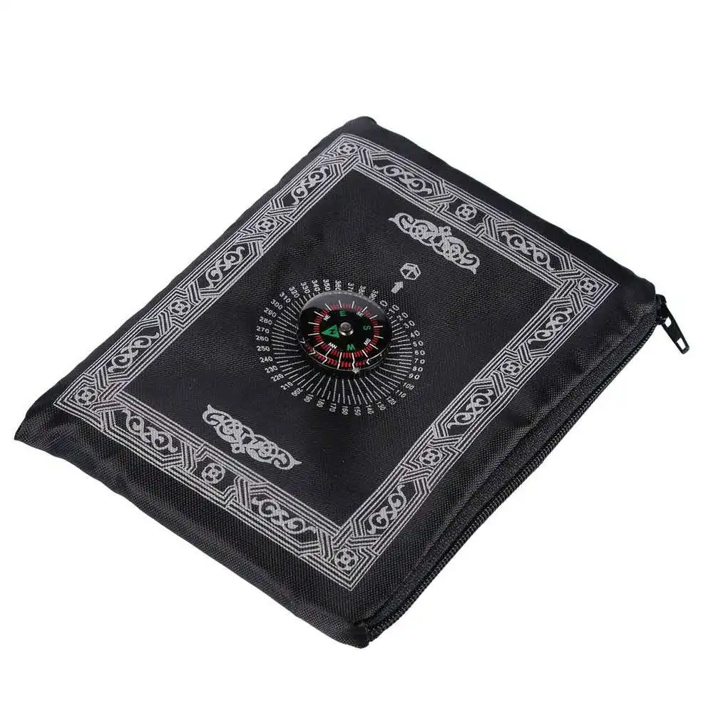 Alfombra de oración trenzada de poliéster, tapete portátil con estampado simple con brújula en bolsa, manta de viaje para el hogar, nuevo estilo, 100x60cm