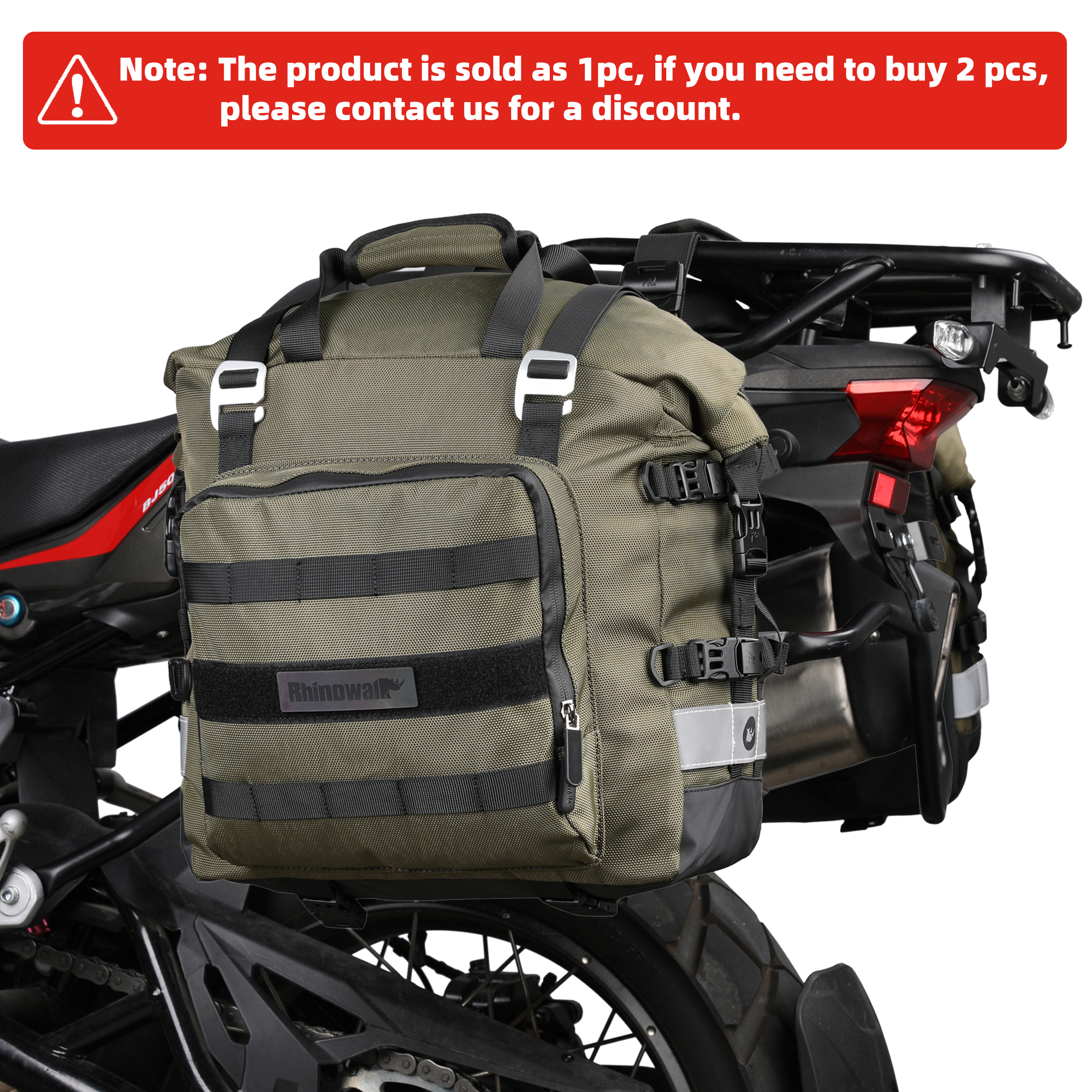 Rhinowalk Motorcycle Side Bag Fully Waterproof Inside 20L Expand 30L Universal Hook Saddle Bag With Removable Motorbike Luggage