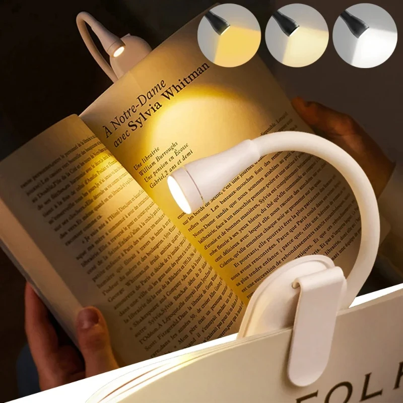ไฟอ่านหนังสือแบบมินิ LED ใหม่ ป้องกันดวงตา ปรับได้ คลิปหนีบ 360 องศา °   ไฟอ่านหนังสือแบบพลิกได้ ชาร์จไฟได้ 3 สี สำหรับการเดินทาง ห้องนอน อ่านหนังสือ
