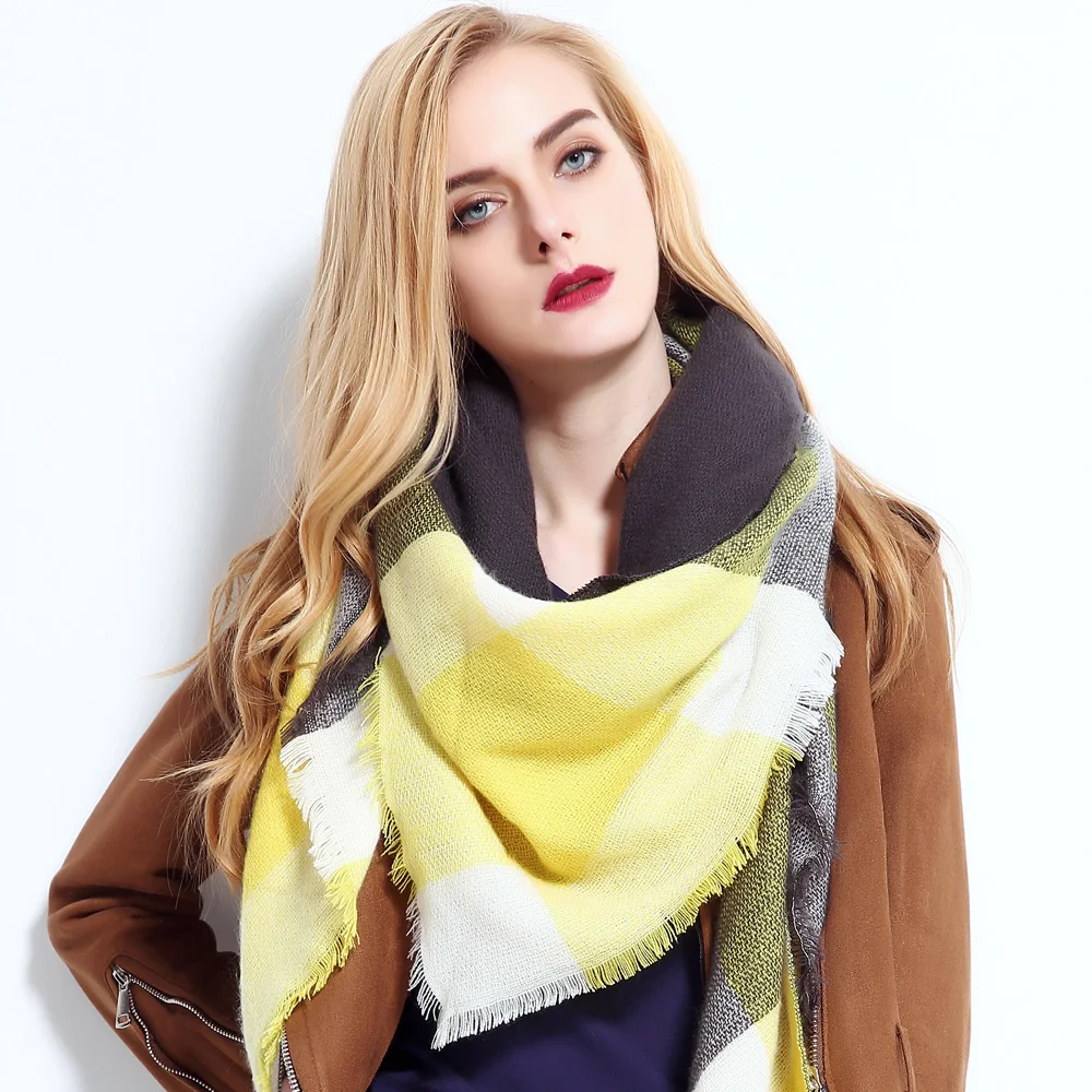 Bufanda de diseñador para Mujer, Bufandas a cuadros de lujo, chales de marca de Cachemira tejida, Bufandas de Invierno para Mujer, pañuelo de moda 2024