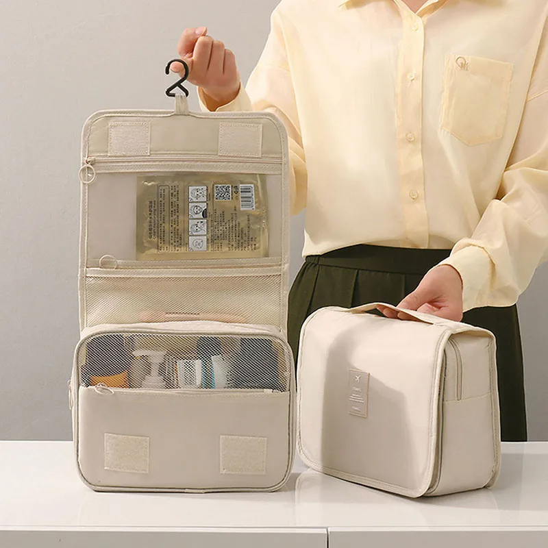 Bolsa de maquillaje de viaje, organizador de artículos de tocador impermeable, Neceser de alta calidad para mujer, bolsa de lavado con gancho para baño, bolsa de almacenamiento de maquillaje con gancho