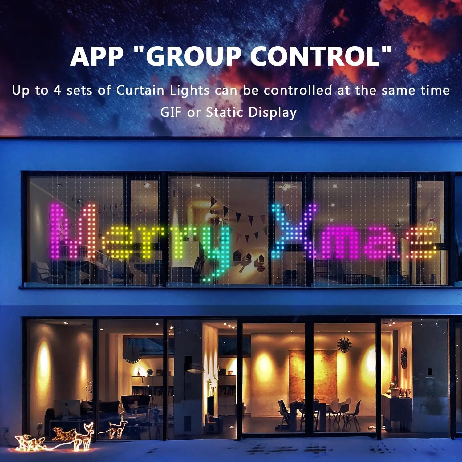 Guirnalda de luces LED de cortina animada para exteriores, iluminación de hadas RGB para visualización de imágenes, con aplicación Bluetooth, bricolaje inteligente, 400