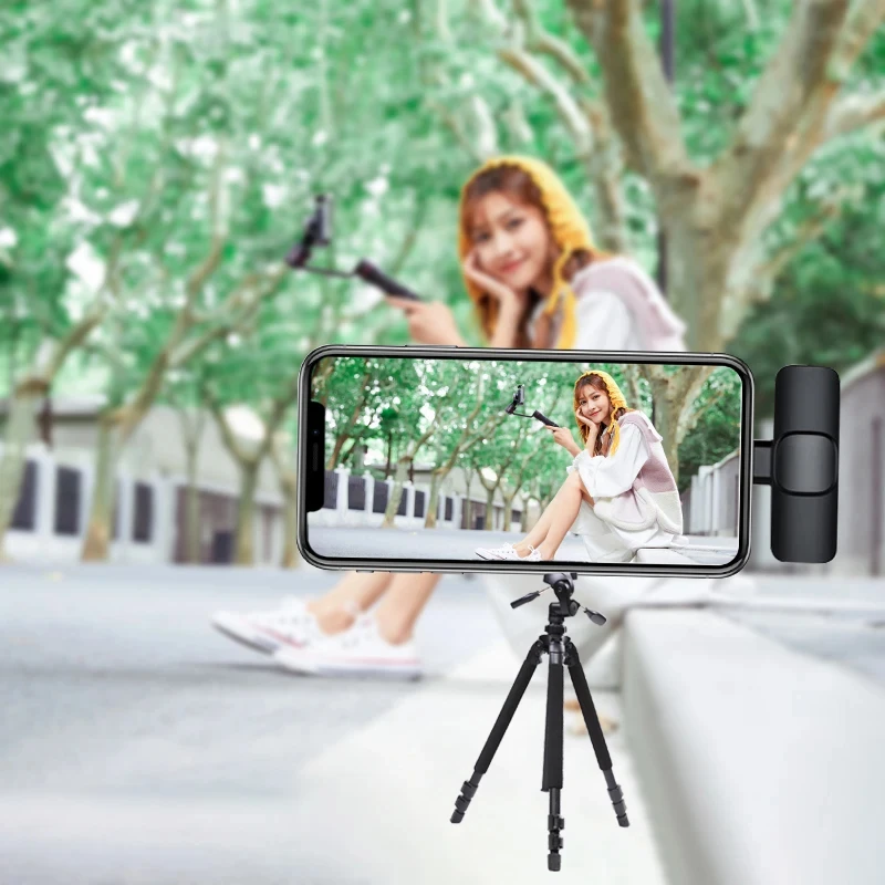 ミニワイヤレスラベリアマイク、防風ウール交換可能なラベリアマイク、iPhone、YouTube、Vlog、音声録音用