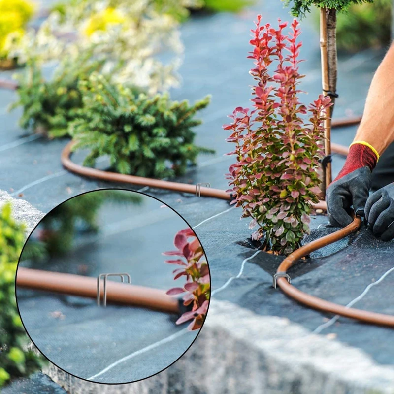 Picchetti da giardino da 50 pezzi Picchetti da terra a forma di U Perni metallici resistenti Punti metallici con 30 rondelle tampone per il fissaggio dell'erbauglia