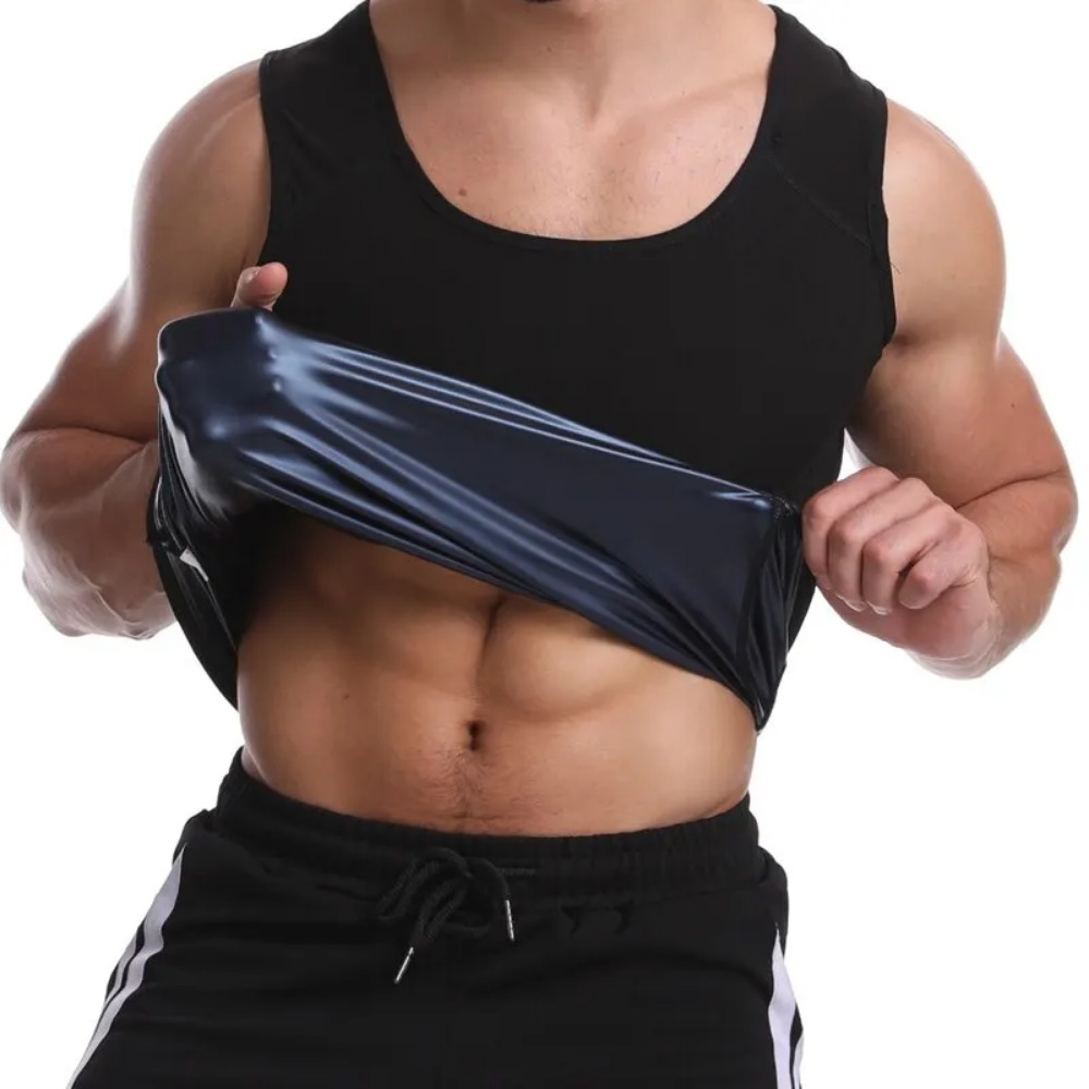 Gilet da sauna da uomo e camicia a maniche corte che cattura il calore, camicia da compressione da allenamento modellante per il corpo, vita dimagrante