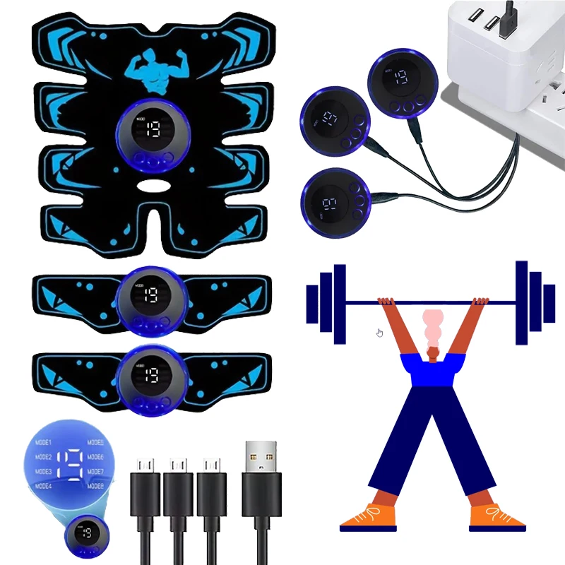 USB 充電式 EMS 筋肉刺激装置 ABS アーム 3 IN 1 トレーナーパッドワイヤレススマートフィットネス腹部トレーニング電気ボディスリム