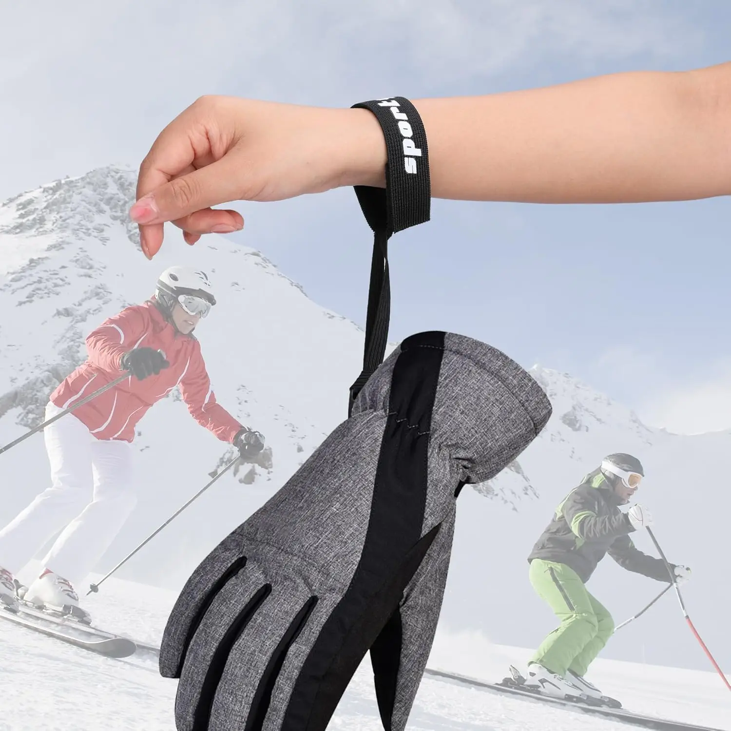 Sporthandschuh-Sicherheitsgurt, elastischer Skihandschuh, Leine, Halter, Skihandschuhe, Leine, Handschellen zum Aufhängen, Handschuh zum Skifahren, Snowboarden