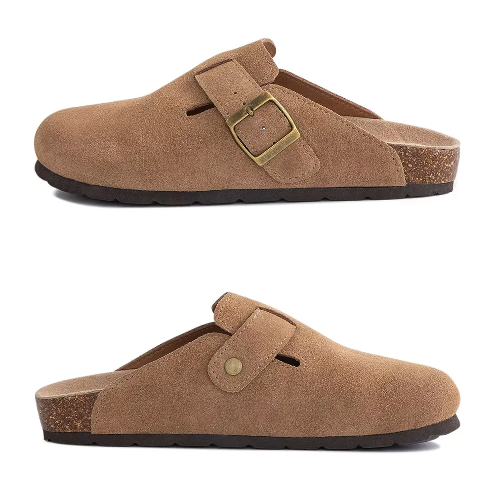 Asgard, zuecos con suela de corcho para mujer, zapatillas planas de gamuza de vaca a la moda con hebilla ajustable, zapatos de patata de cuero para hombre, sandalias de playa
