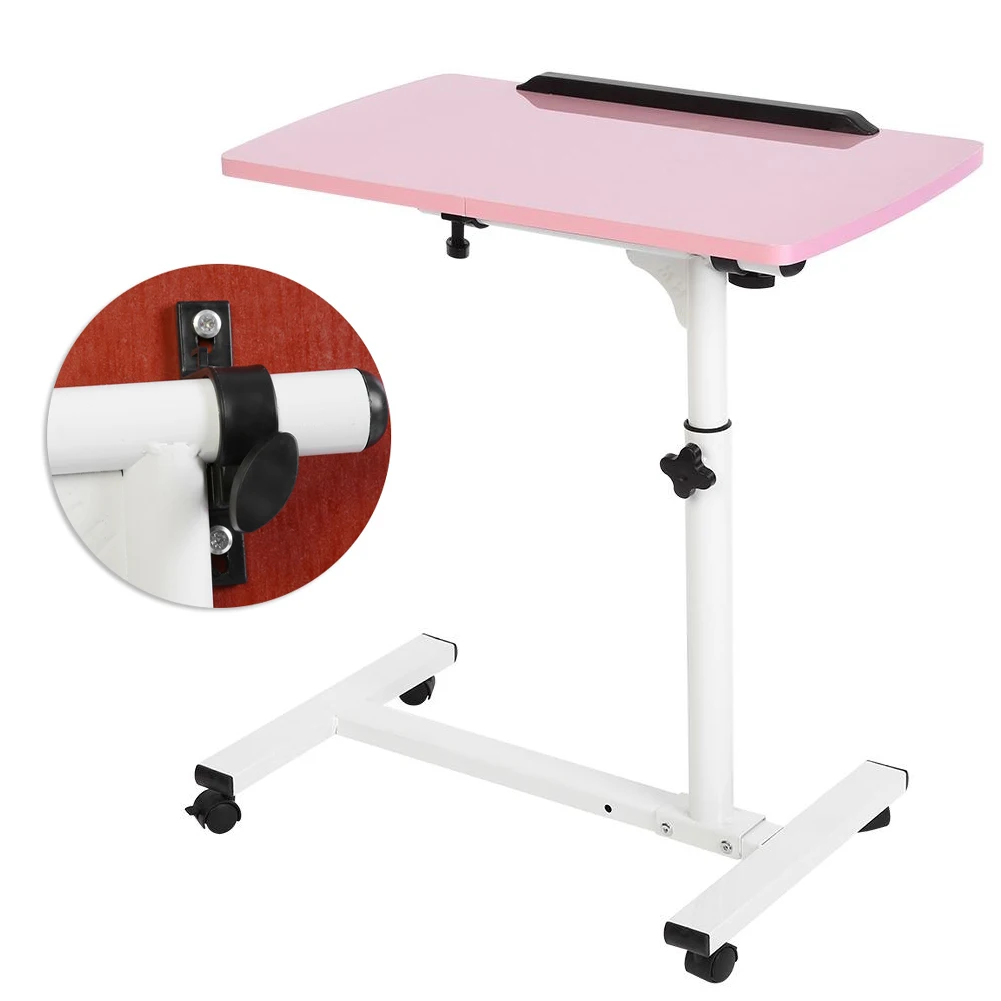 Portable Multifunctional Removable Laptop Desk with Wheels Bed Sofa Books Snack Pink