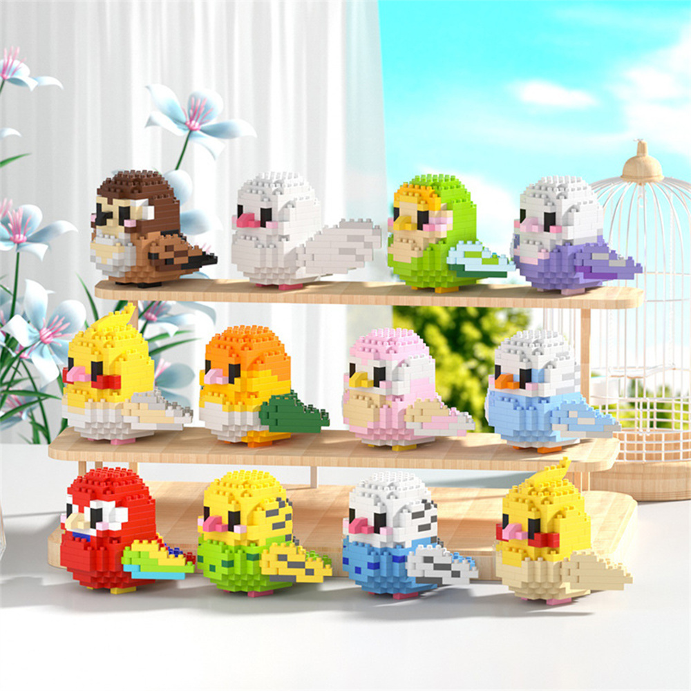 大人用 DIY 3D ミニダイヤモンドブロック - アニマルワールド グレーオウム & オカメインコ組み立てセット - クリエイティブレンガ建設おもちゃ