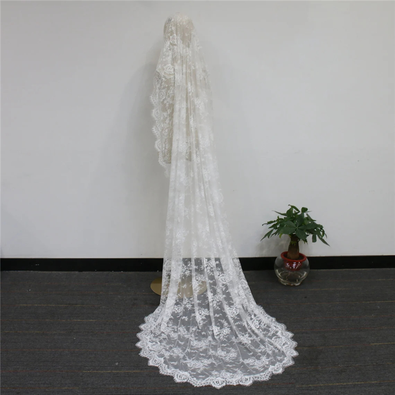 Off White Mantilla Style Wedding Bridal Veils Lace Chapel Catholic Vintage Long Accessories For Brides Soft Floral Flowers 3M