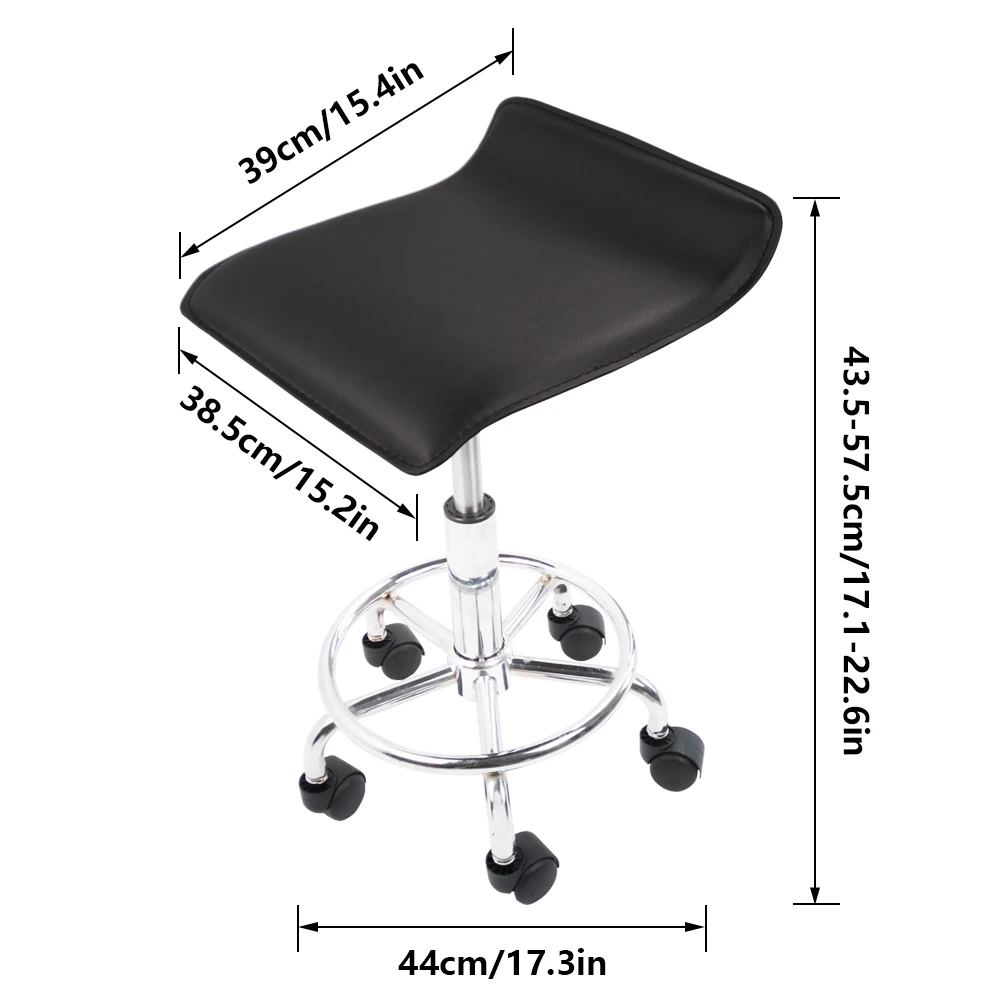 KKTONER Square Height Adjustable Rolling Stool with Foot Rest PU Leather Seat Cushion Spa Salon Tattoo Work Swivel Office Stools