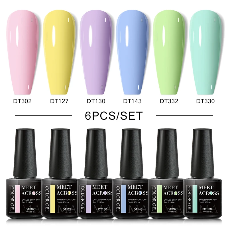 พบกับข้าม 6 ชิ้น/เซ็ต Macaron Series เจลเล็บชุด Glitter กึ่งถาวร UV เล็บชุดฐาน Matte Top Coat เล็บเล็บ
