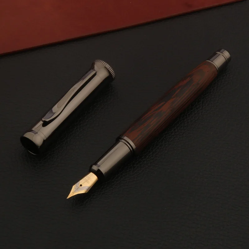 Pluma estilográfica de madera con patrón de piel de tigre, pistola gris, papelería, suministros escolares de oficina, nueva pluma de tinta, 1 ud.