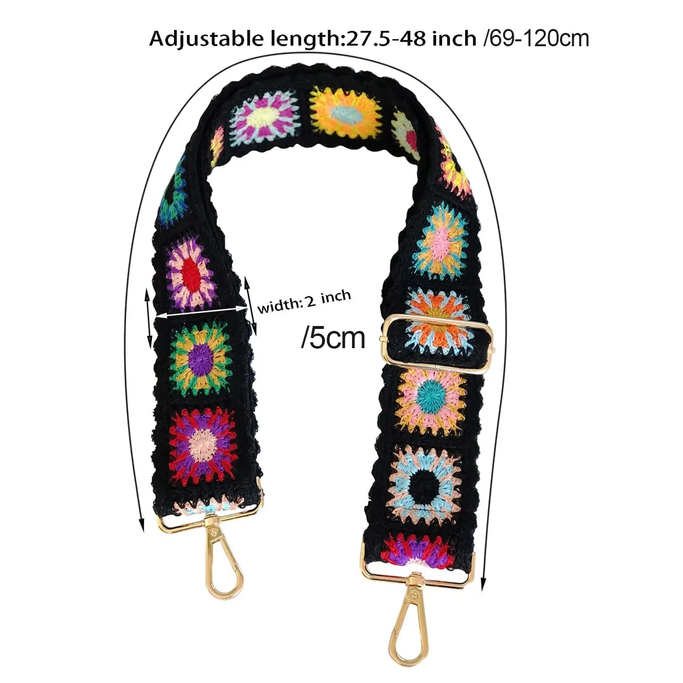 Tracolla per borsa a fiori all'uncinetto alla moda tracolla larga regolabile tracolla per borsa lavorata a maglia fai da te accessori per borsa con ricamo etnico