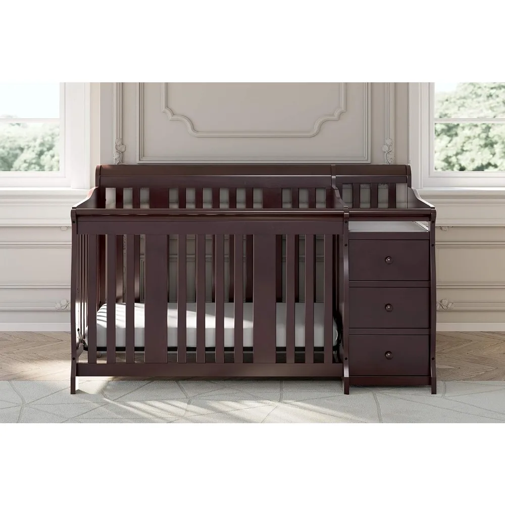 portofino 5-in-1 Convertible Crib and Changer (Espresso) – Crib and Changing -Table Combo with 3 Drawers