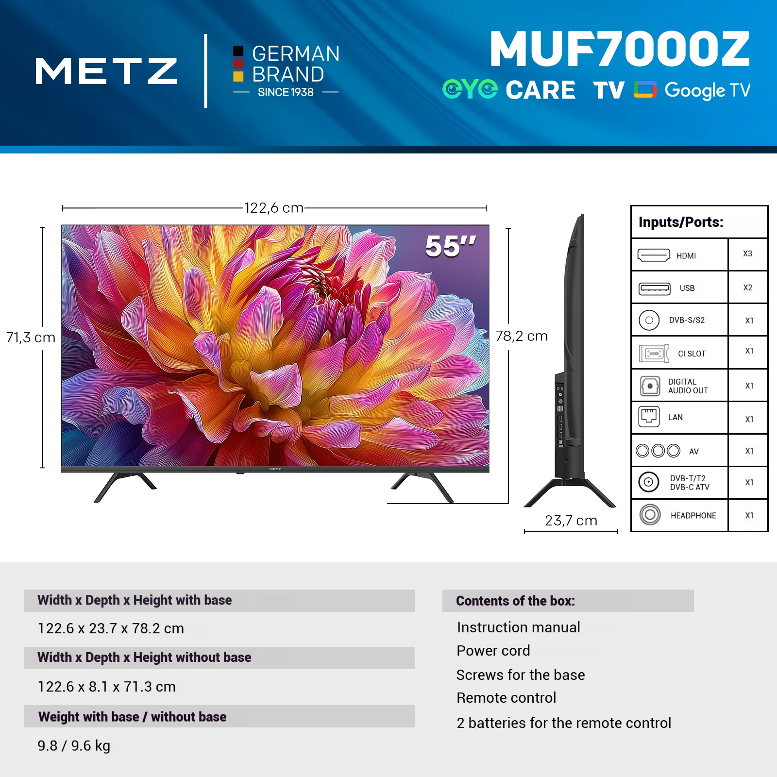 Telewizor Metz 43 cale 4K UHD Smart LED TV Google TV HDR 10 MEMC Dolby Audio Google Cast Sterowanie Głosowe Tuner 2025 43MUF7000Z
