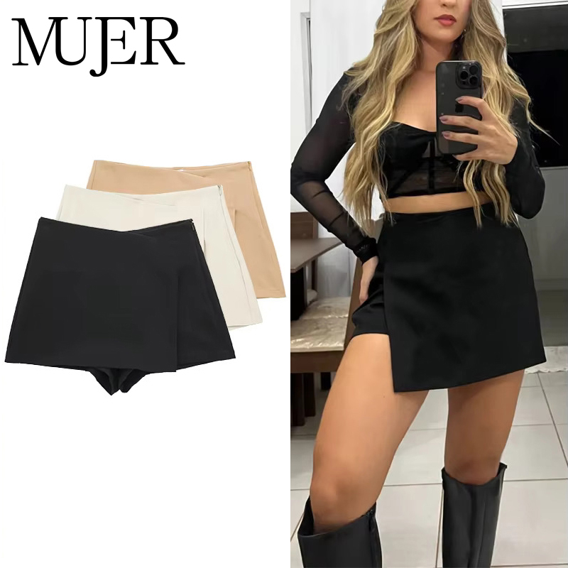 MUJER 2025 Asymmetrischer Skort für Damen, schwarzer Minirock mit hoher Taille, Damen-Sommer-Bermudashorts, Damen-Fitnessrock, Shorts für Damen