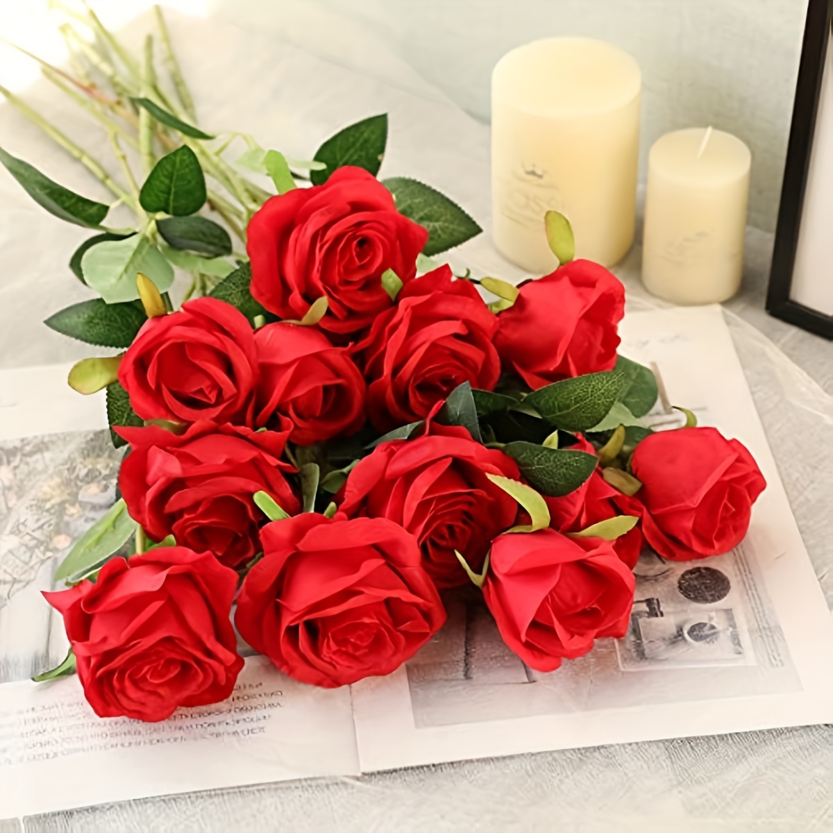 12pcs Realistic Artificial Rose Bouquet for Weddings, Birthdays, and More  for Floral Arrangements and Home Decor