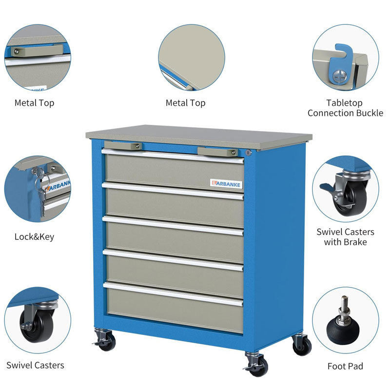 AIRAJ 도구 캐비닛 도구 카트 세트 후크 및 서랍 및 바퀴가있는 차고 주최자 트롤리 녹 방지 내구성 부품 상자 보관 도구